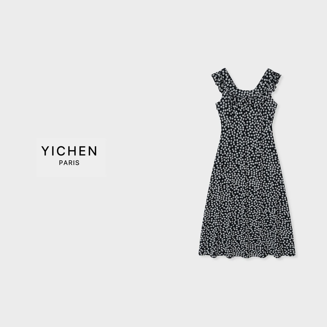 YC 法式夏季时尚气质小雏菊碎花小飞袖显瘦长款女装连衣裙-1563