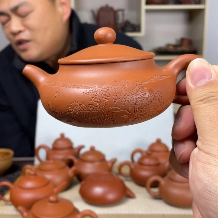 紫砂茶壶热****生铁皮朱泥笠帽