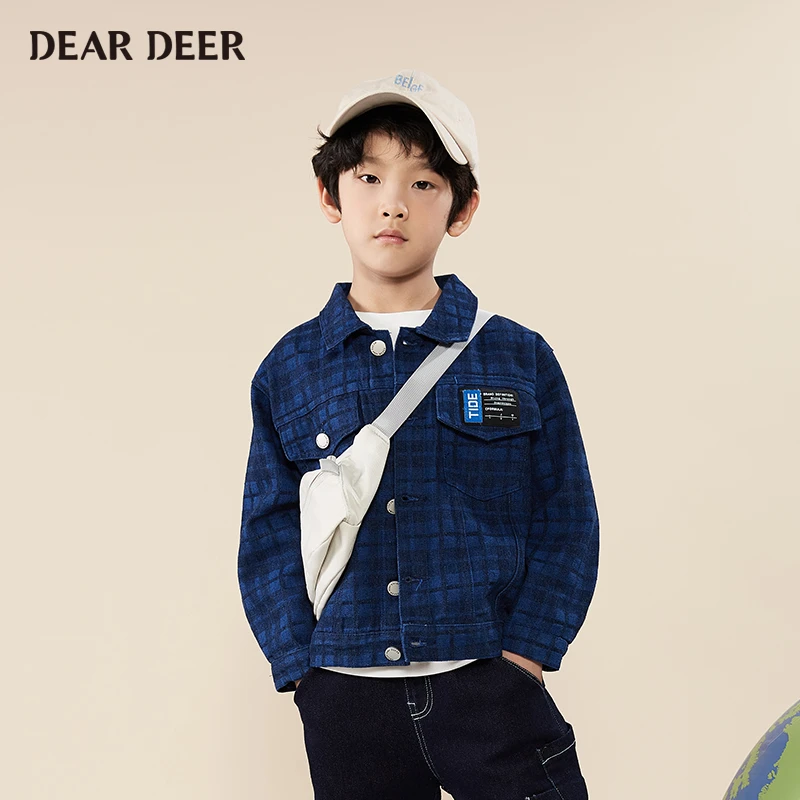 【直播清】迪迪鹿男大童春秋季蓝黑格休闲牛仔外套C111BB21206