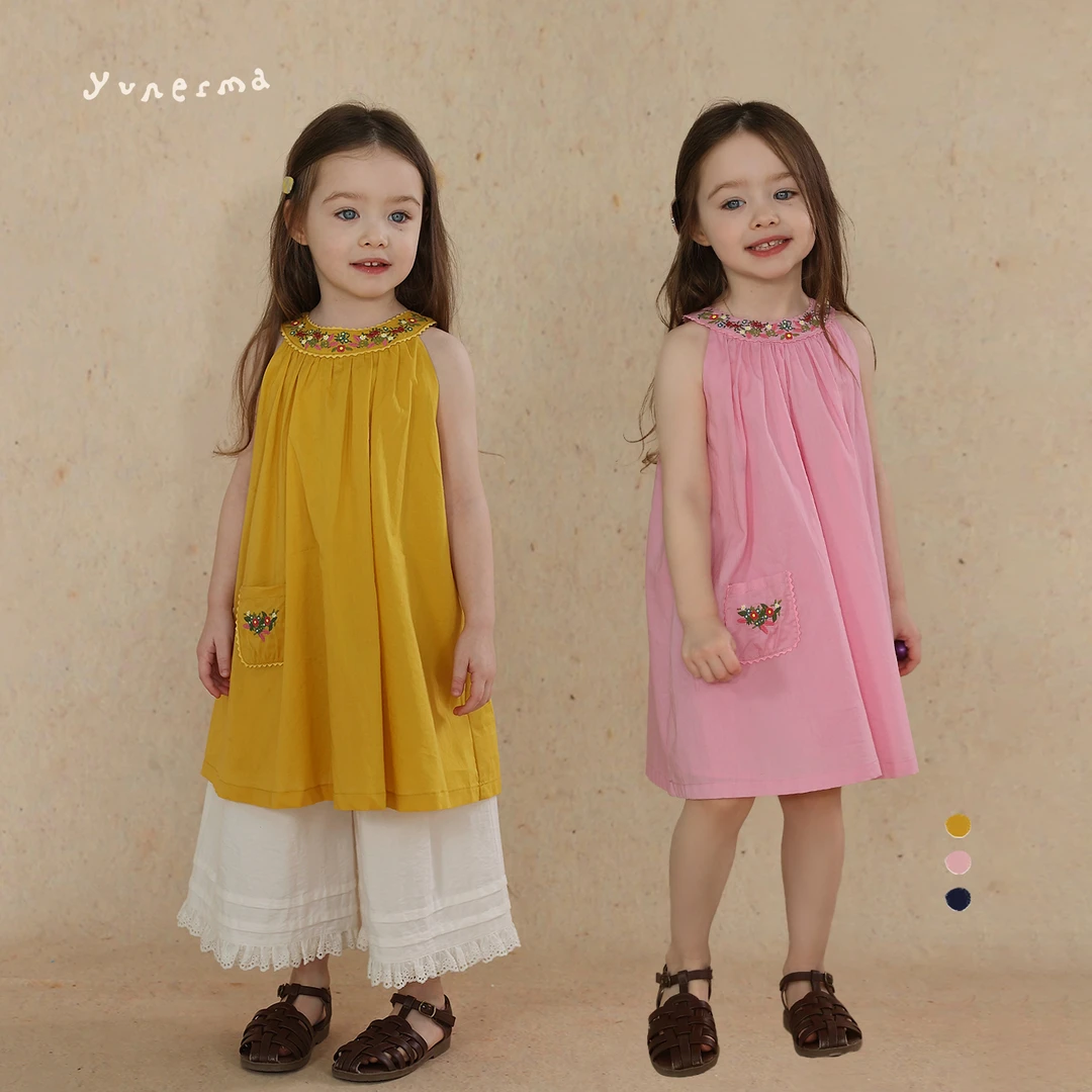 女童夏季新款复古小众纯棉刺绣背心裙允儿妈时尚公主裙宝宝连衣裙