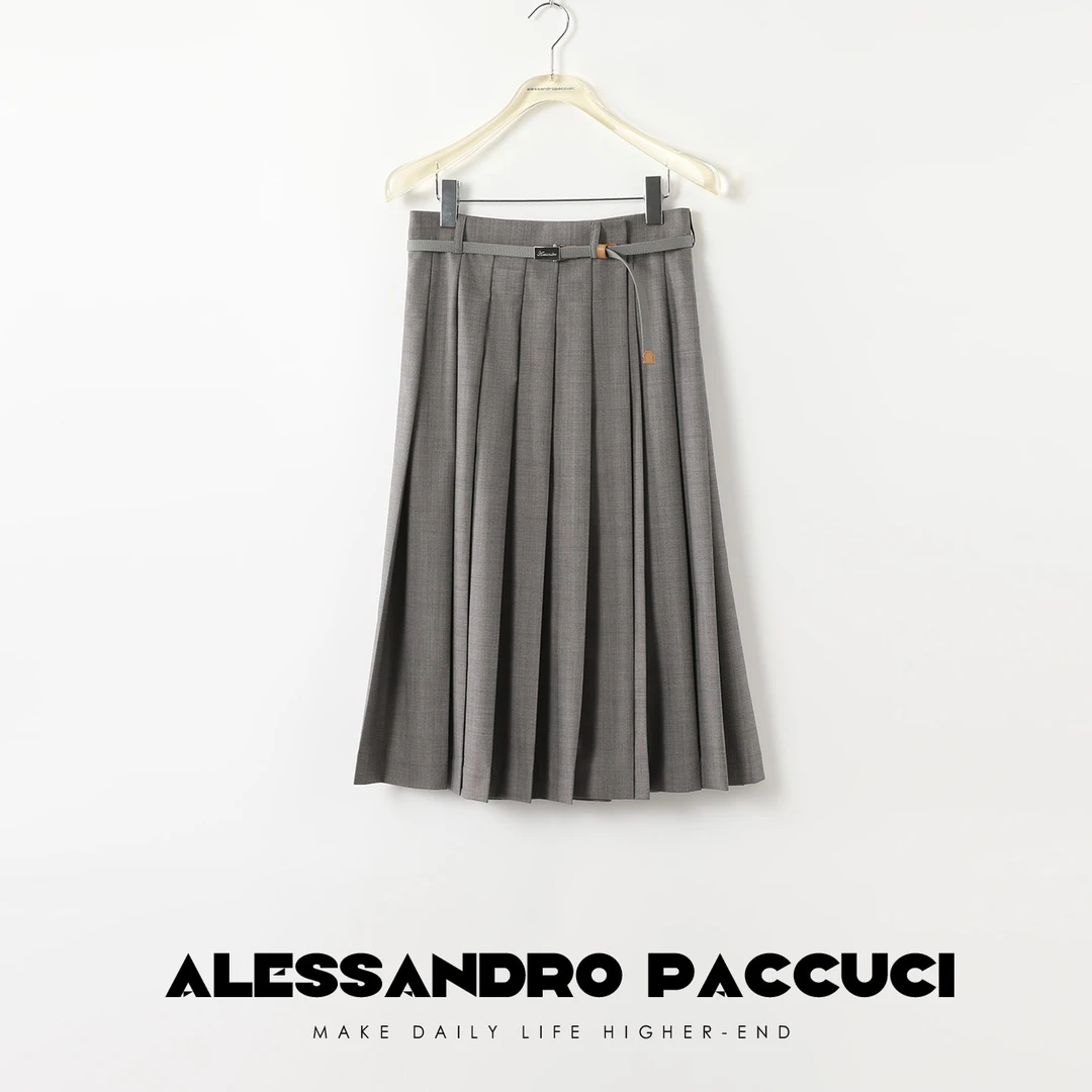 AP洛哥42009QB 绵羊毛麻感灰色格雷系百褶时尚百搭经典半身裙