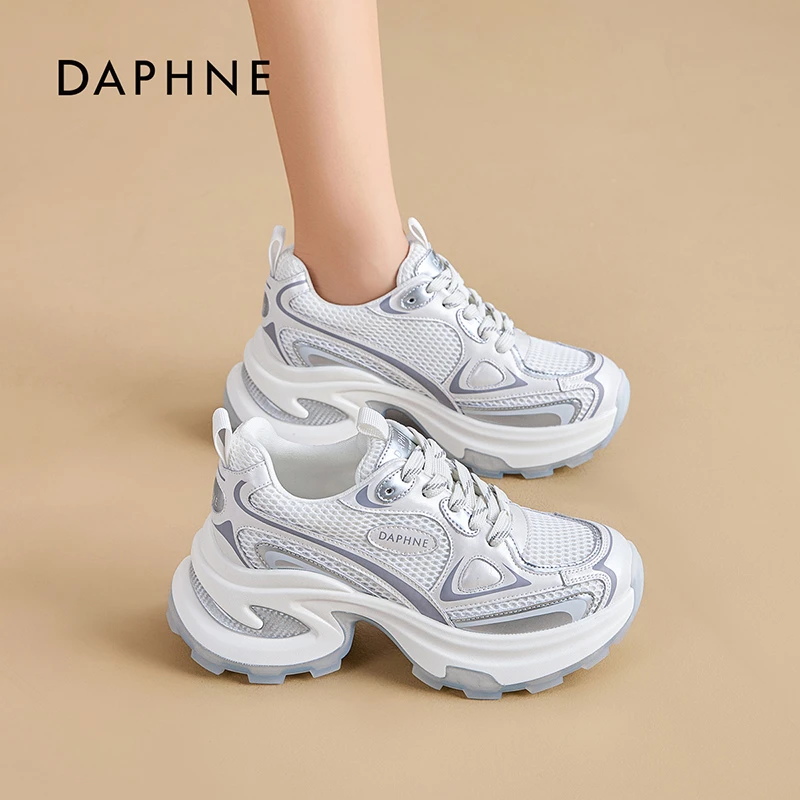 【珍雅星辰】达芙妮厚底老爹鞋2025新款真皮拼色炸街潮流跑步运动鞋