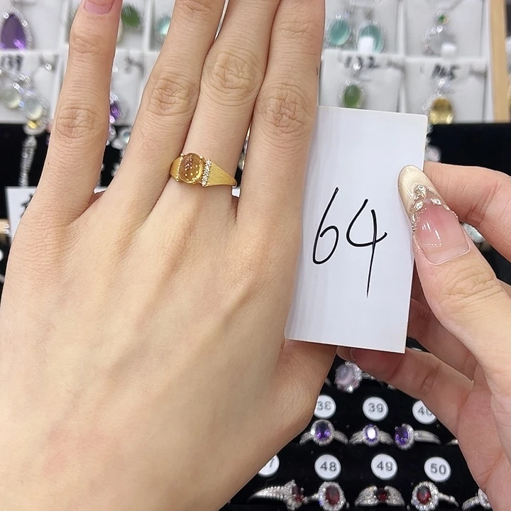 太****戒指黄晶银S925镀金镶嵌