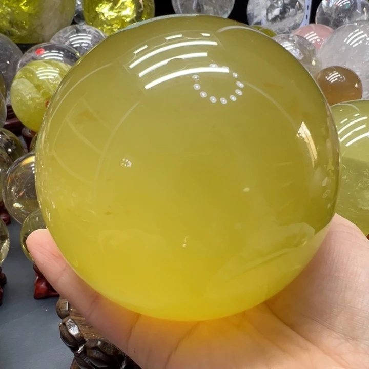 珠宝半成品水晶未镶嵌MM黄水晶球H2349