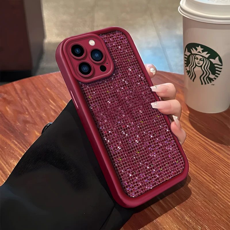 适用【苹果/oppo/华为/vivo/小米】天眼阶梯闪酒红片创意防摔手机壳