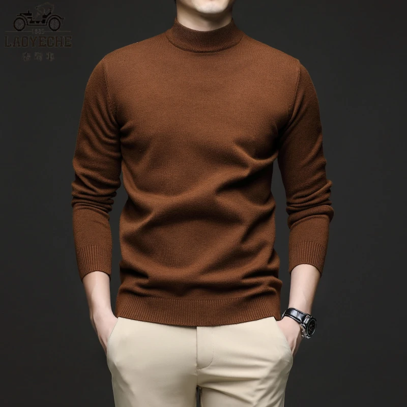 老爷车100%羊毛男士高档羊毛衫秋冬季保暖毛衣百搭半高领打底衫