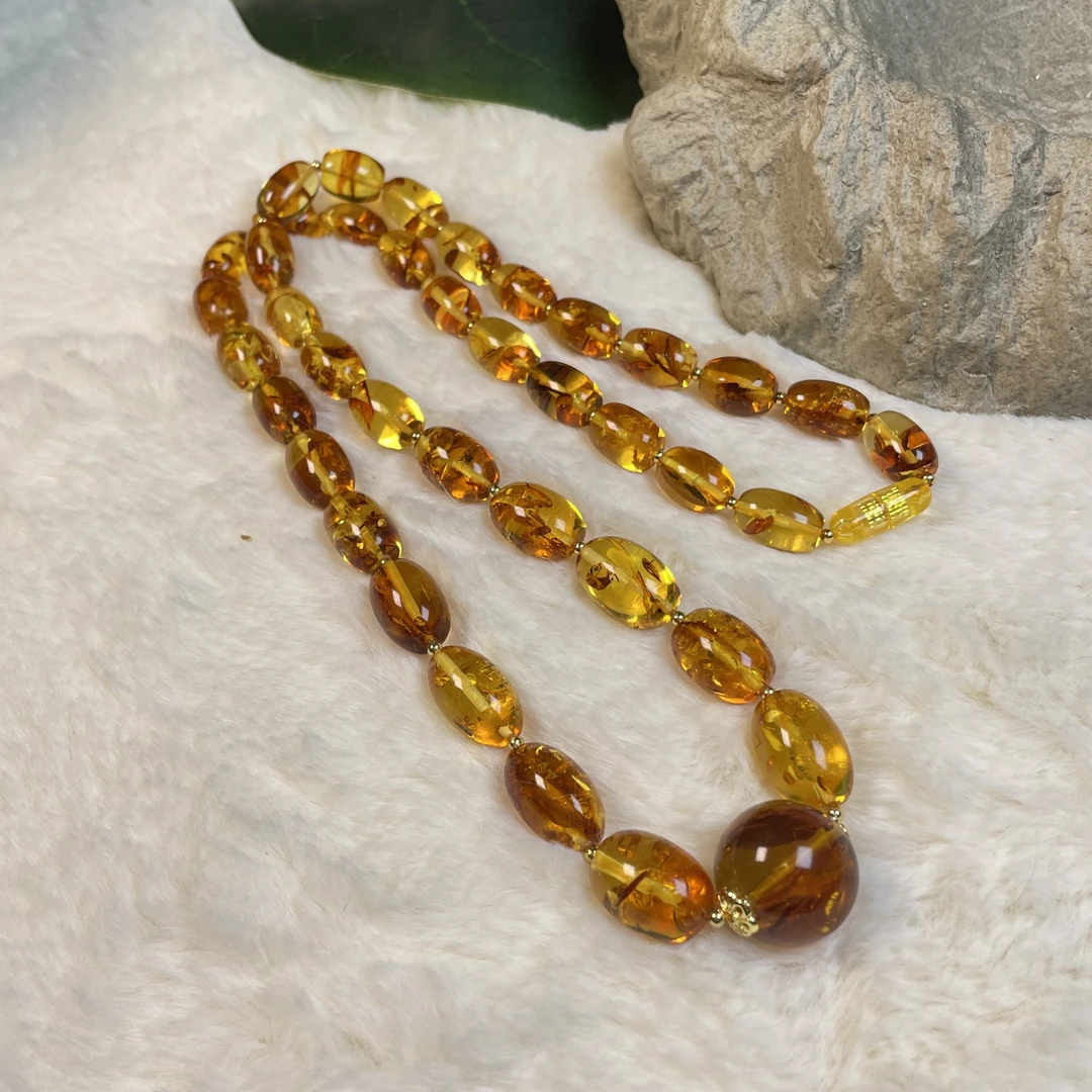 和乐珠宝-天然俄罗斯花珀圆珠18+mm枣珠塔链妈妈链女神链