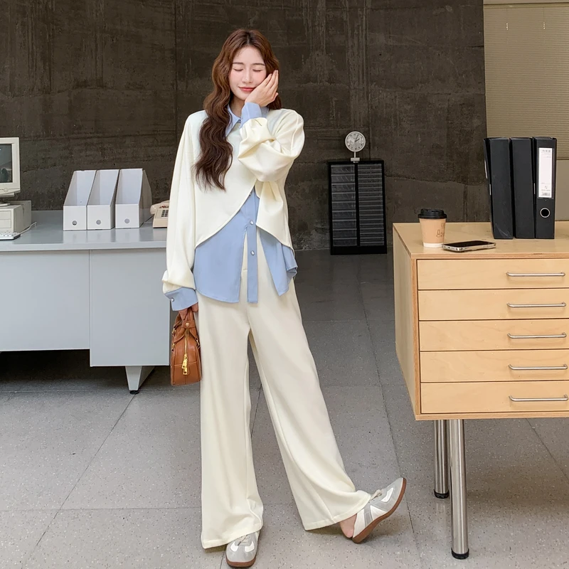2025款白色秋季长袖宽松休闲风法式时尚套装春秋高腰针织甜美风