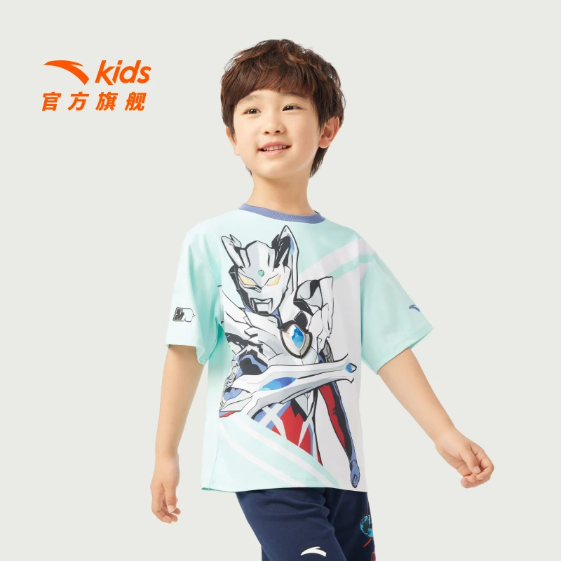 安踏儿童联名款男小童赛罗短袖骑行2025夏季新款透气舒适卡通短袖