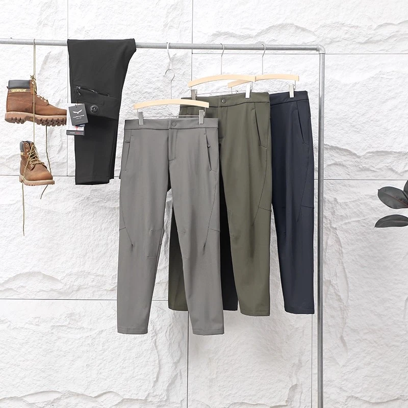 秋冬男士户外防风防水加绒保暖软壳休闲裤旋转扣纯色长裤X6005