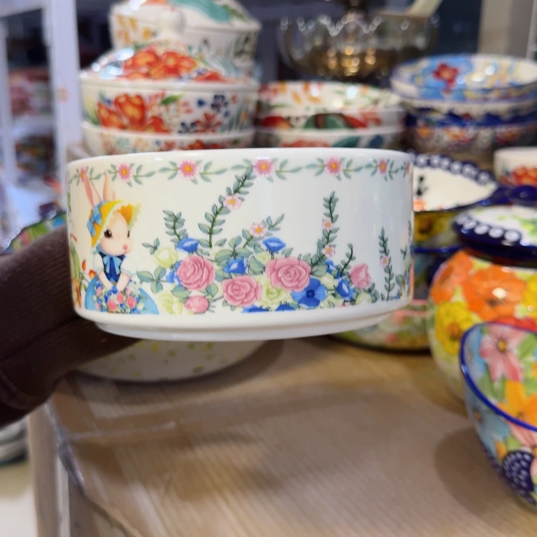 瓷片6英寸南瓜兔沙拉碗一只