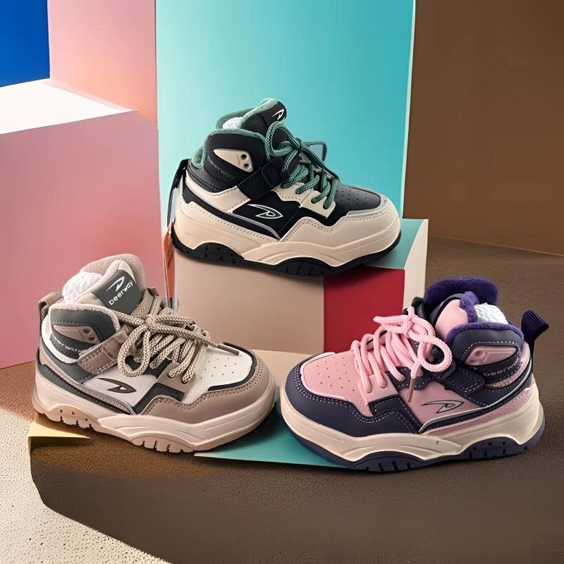 德尔惠冬季新款二棉皮面男童女童潮款休闲百搭魔术贴运动鞋28036