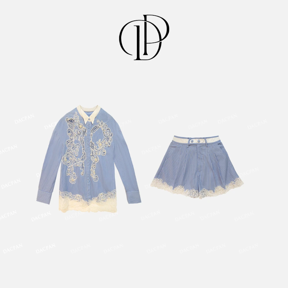 DACPAN-“海派千金”钉珠条纹套装 上衣+短裤  2025/盼·25042303