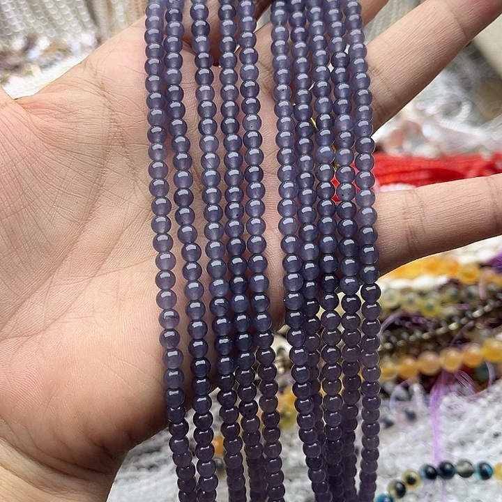 玛瑙/玉髓未镶嵌珠宝半成品一条4mm左右烟紫色和田玉