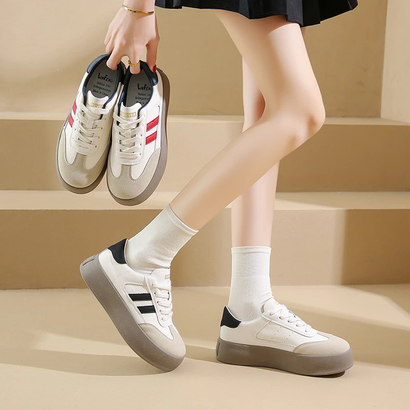 德训鞋女款2025阿甘鞋厚底内增高小白鞋透气板鞋百搭时尚女鞋