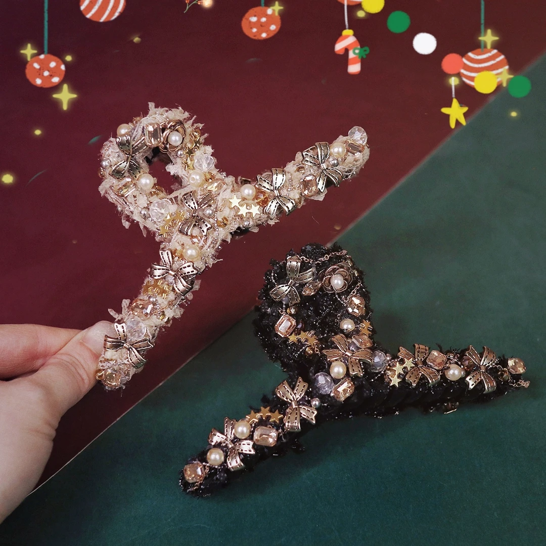 圣诞节氛围感星星抓夹个性大号女华丽盘发鲨鱼夹子头饰设计感发抓