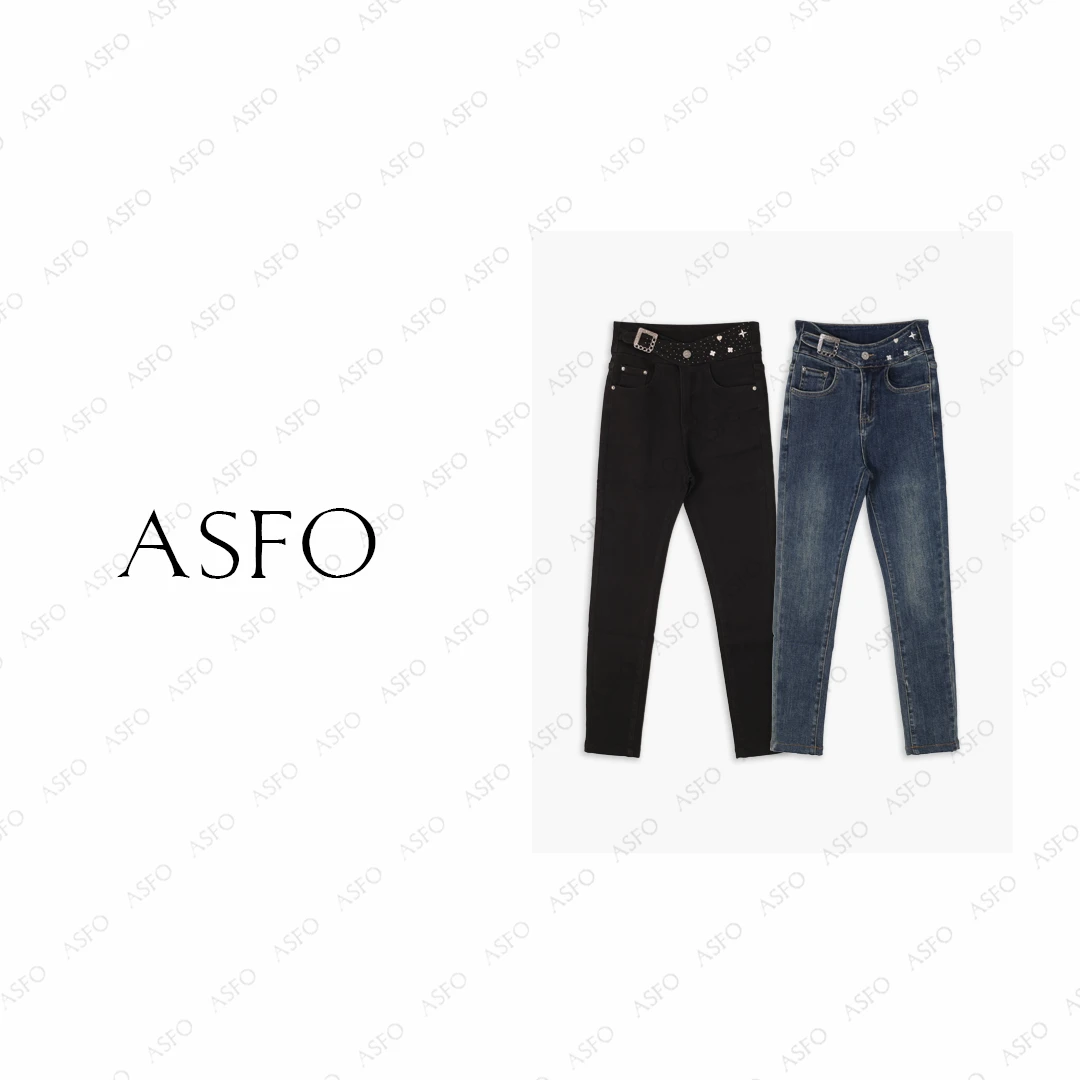【AS小方钻】25新复古高弹烫钻腰头修身牛仔小脚裤AS25QNZK03983
