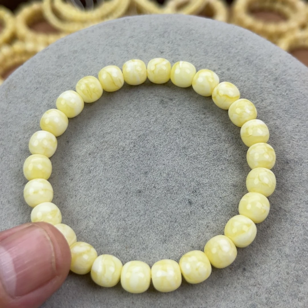 Q***F蜜蜡未镶嵌手串纯天然俄料白蜡金纹虎皮8*7.5腕口17+