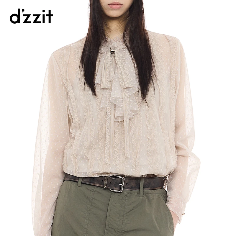 【商场同款新品】dzzit地素衬衫25春复古蕾丝花边网纱上衣女3J1D501