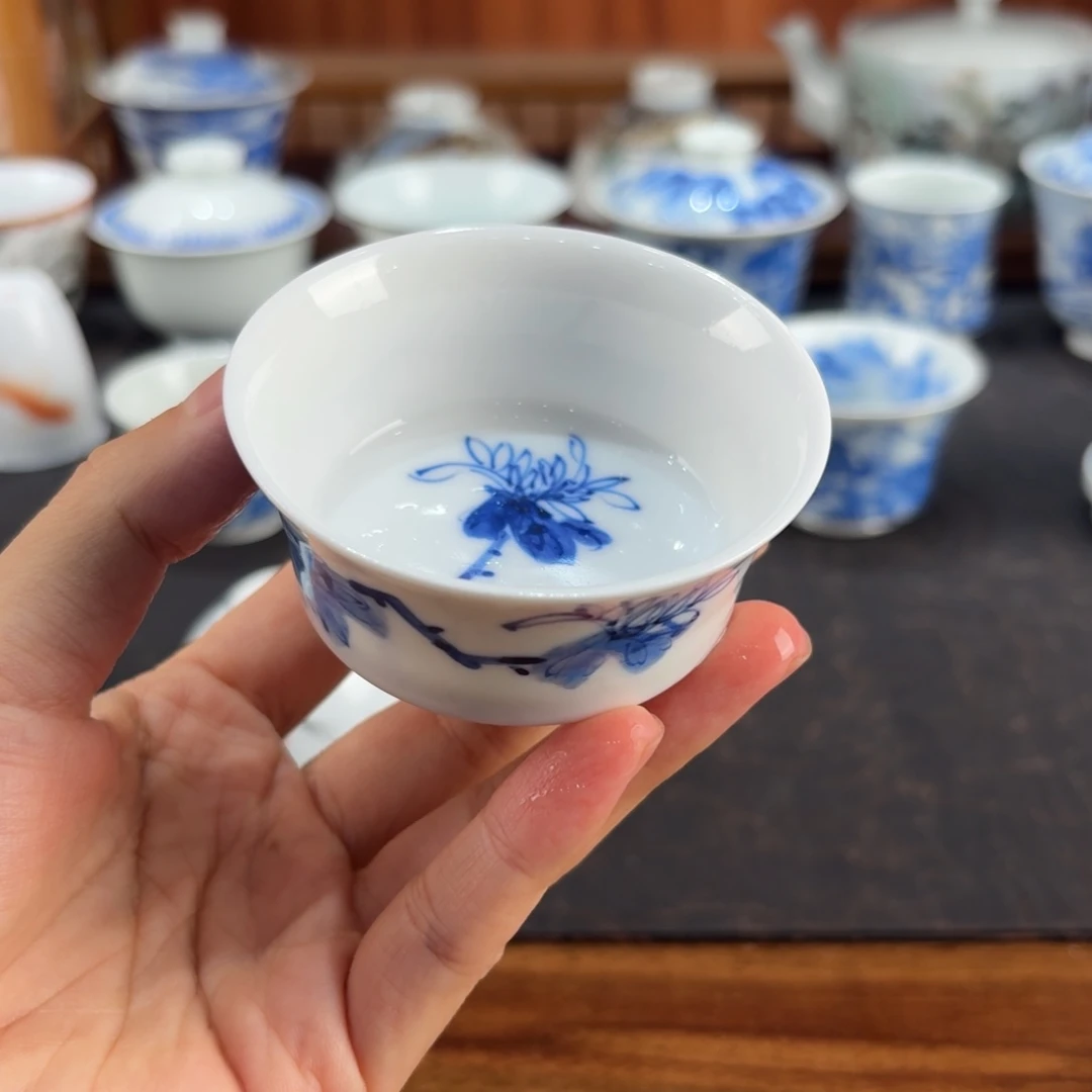 福利瑕疵品手工手绘菊花小杯40ml