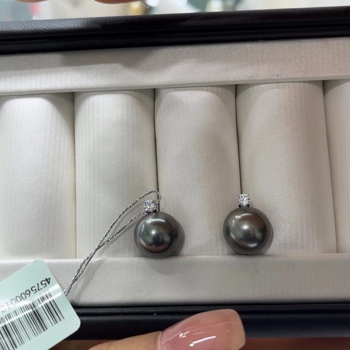 海水珍珠耳饰18K金镶嵌10-11mm