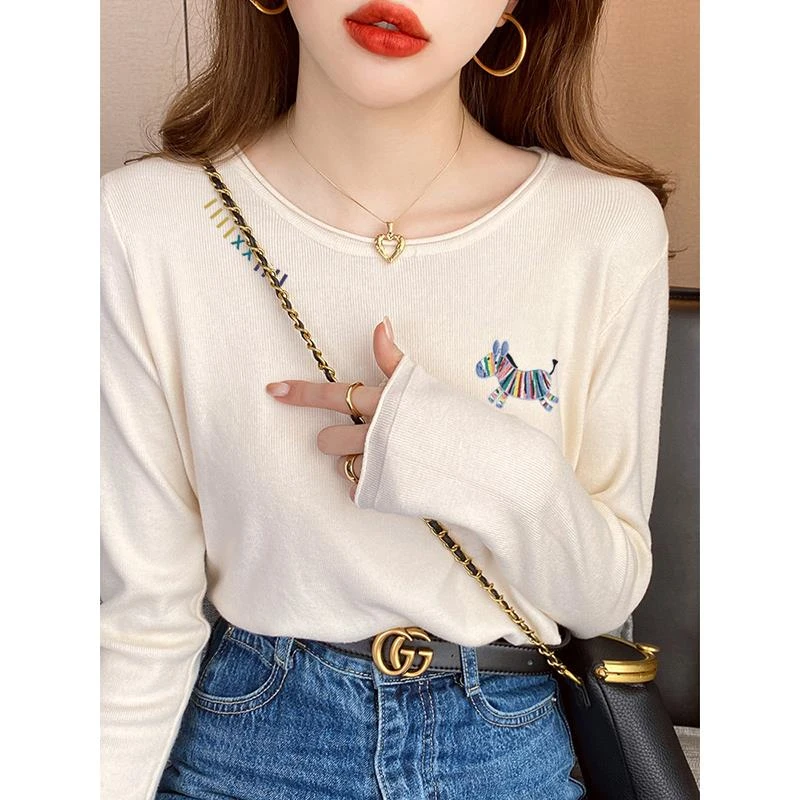 欧货正肩针织打底衫女2025秋季新款修身洋气减龄内搭长袖t恤上衣