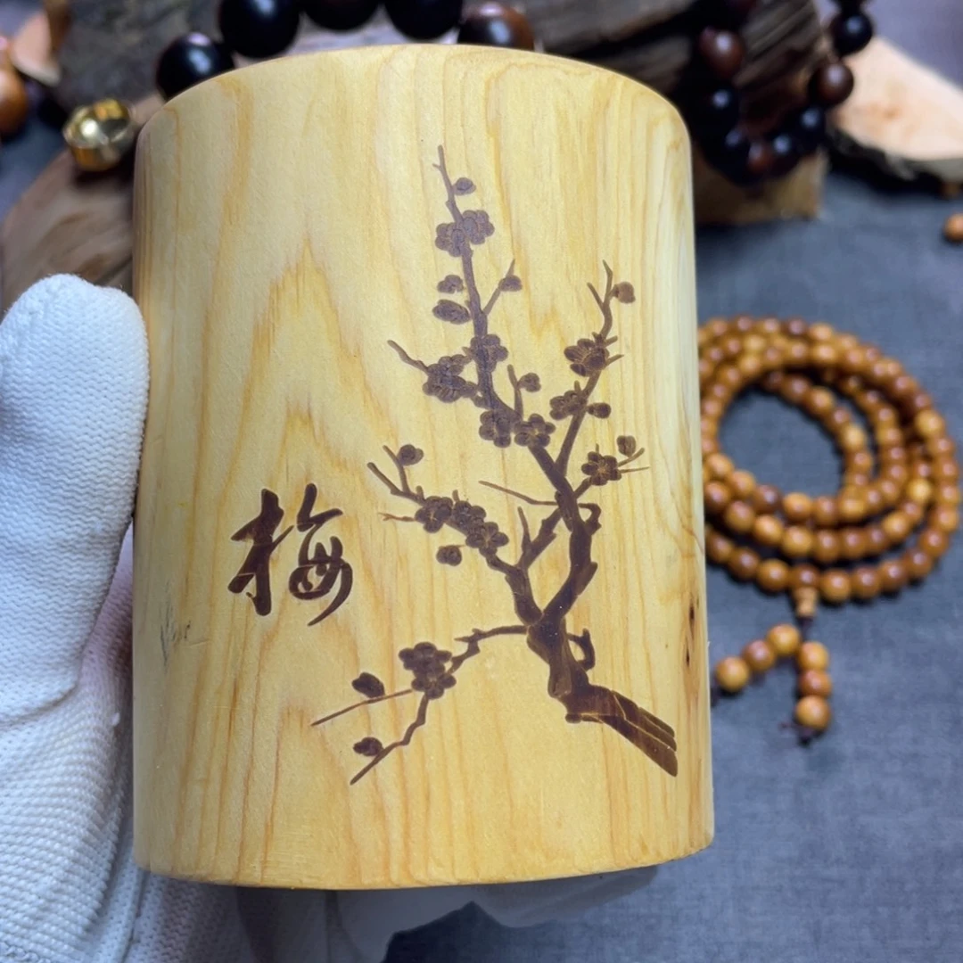 柏木（崖柏）黄泥膏笔筒