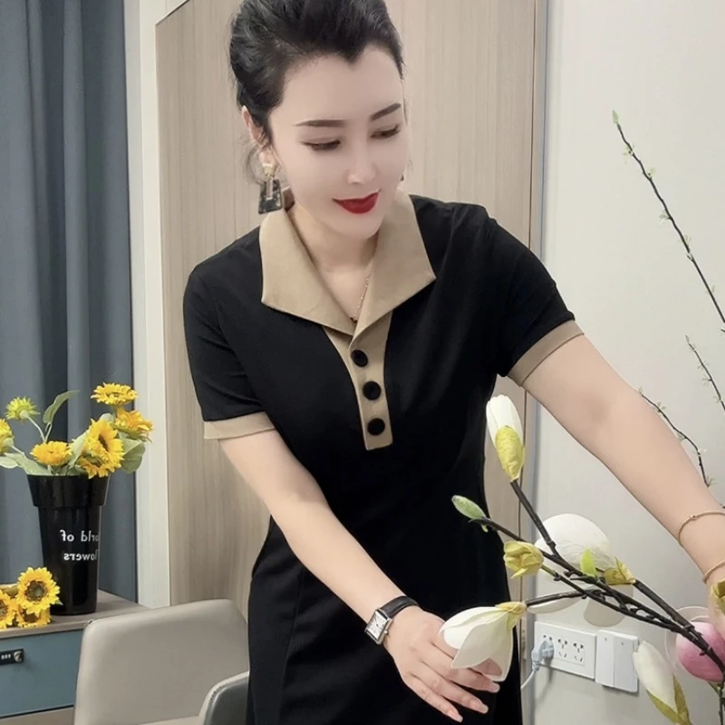 【663】高端气质款西装领撞色时尚显瘦洋气女装连衣裙宽松连衣裙