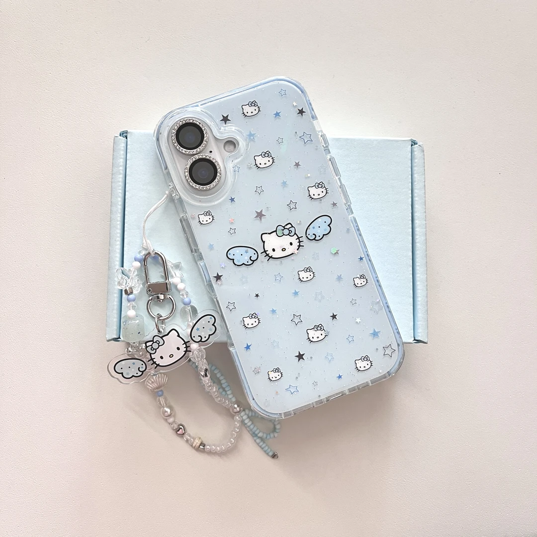 蓝色翅膀Kitty适用于苹果16promax手机壳iPhone15新款14可爱13