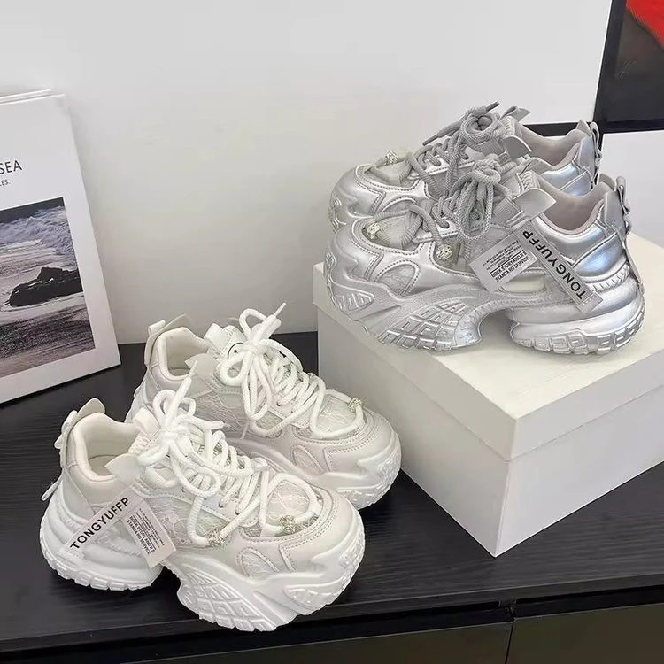 2025夏季新款欧洲站厚底复古网面松糕老爹鞋女百搭增高休闲运动鞋