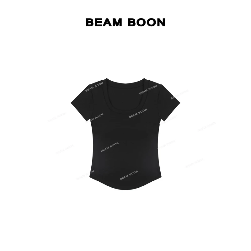Beam Boon|【椰奶T】莱赛尔凉感抑菌防紫外bra天鹅颈方领显瘦短袖