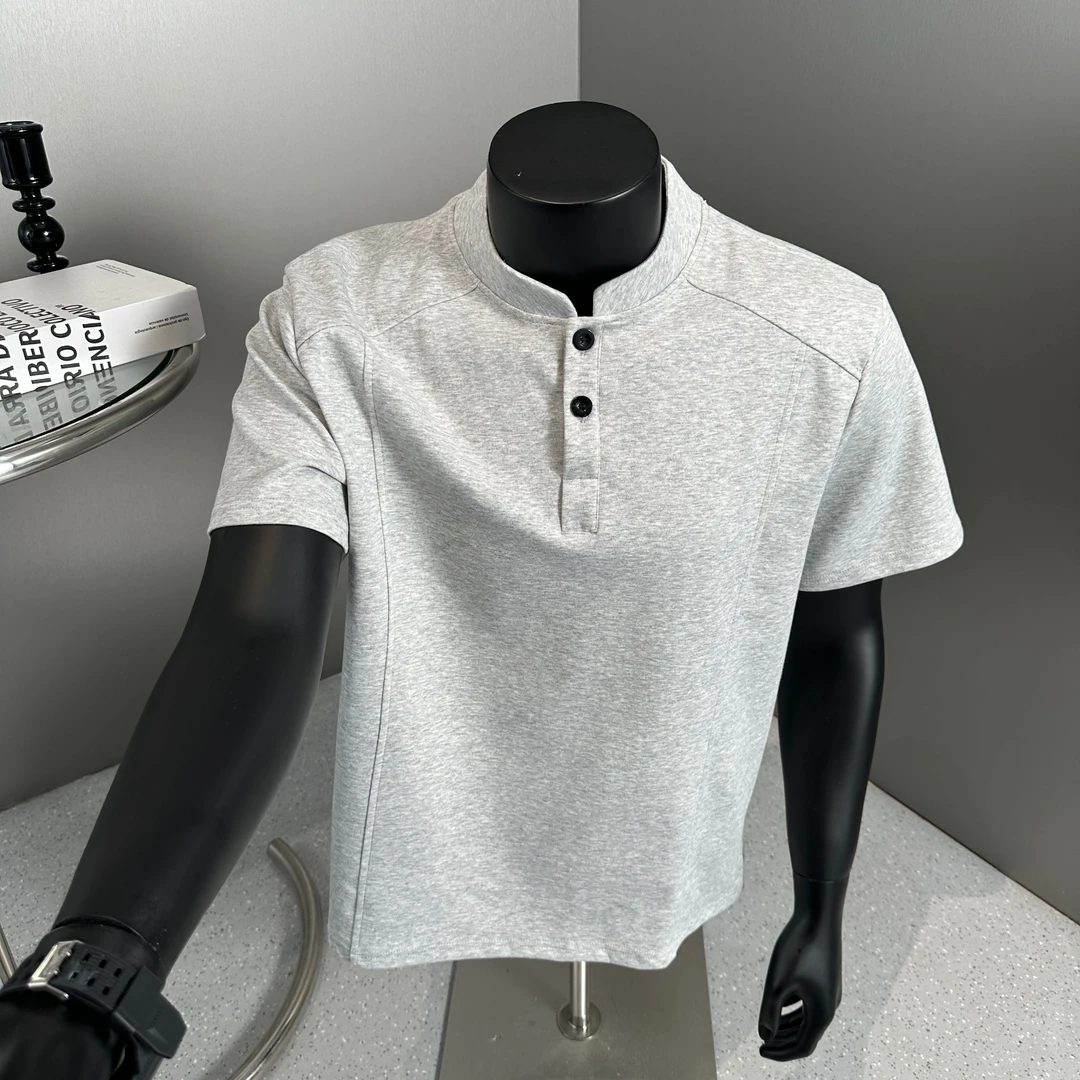 裁剪解构polo衫亨利立领短袖t恤男夏季美式潮牌痞帅宽松半袖