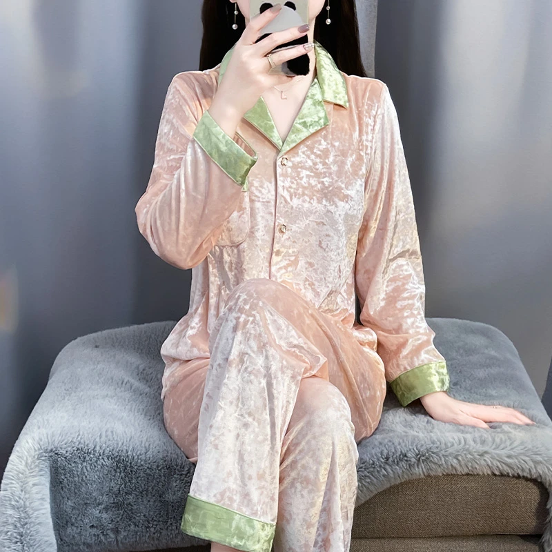 tpvl2025新款金钻绒睡衣女秋冬季家居服粉色高级感可外穿撞色套装