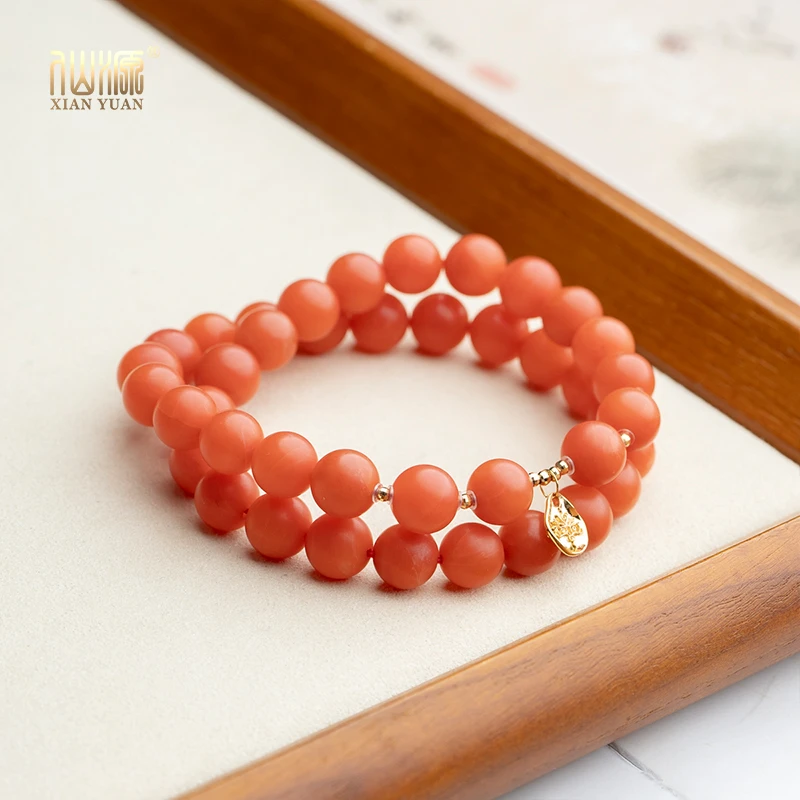 【18k】保山南红8mm+五色财神双圈手串国风文玩新年手链