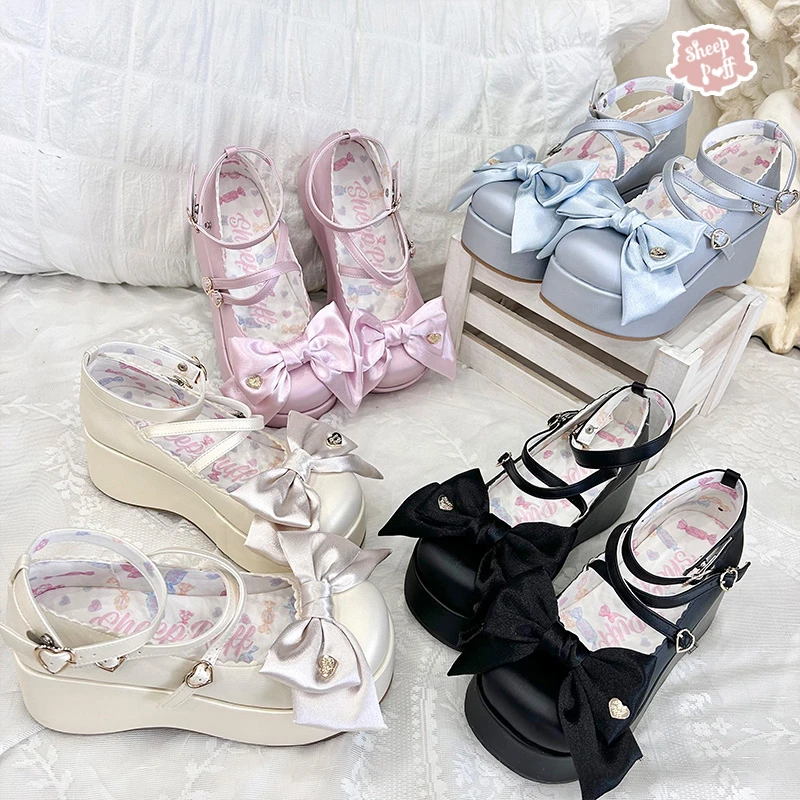 【缎缎玩偶】绵羊泡芙Lolita缎面pu松糕鞋厚底鞋