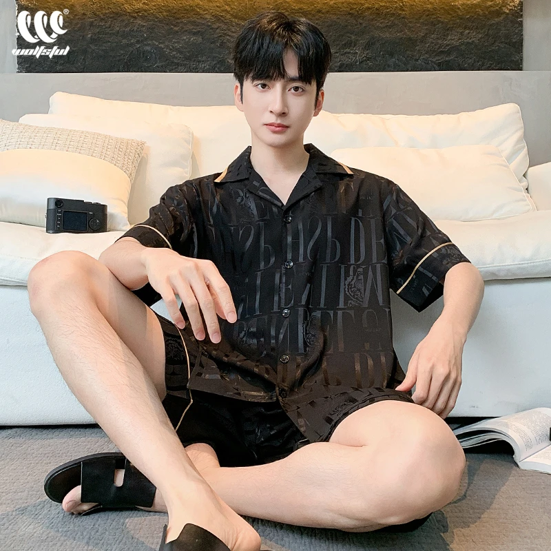 冰丝睡衣男士夏天薄款短袖夏季仿真丝绸开衫大码薄款家居服套装