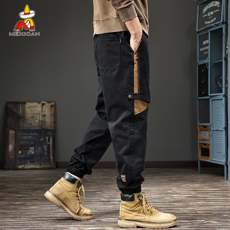 Mexican/稻草人秋季重磅纯棉工装休闲裤男款美式复古宽松束脚长裤