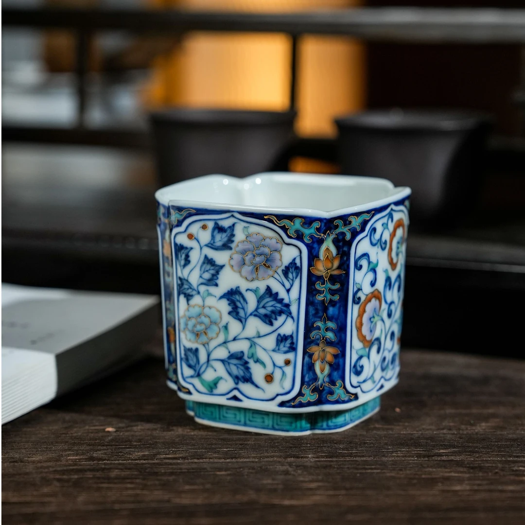 【栗子严选】(预售十五天）玗琪轩四方开窗雕刻花卉直升杯（yqx28）