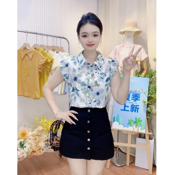 艾尚服饰·夏季新款法式复古碎花衬衫女洋气小众显瘦百搭上衣