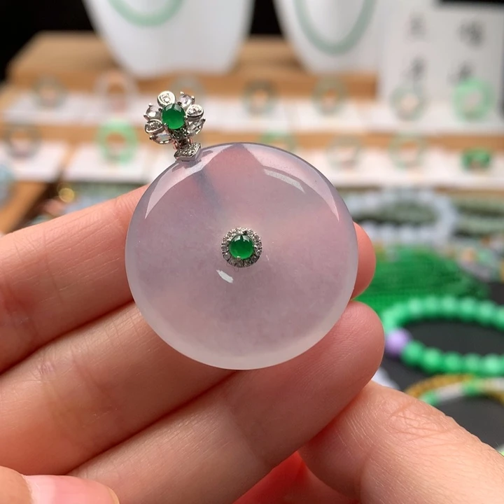 吊坠(不含链)18K金镶嵌翡翠天然缅甸A货翡翠