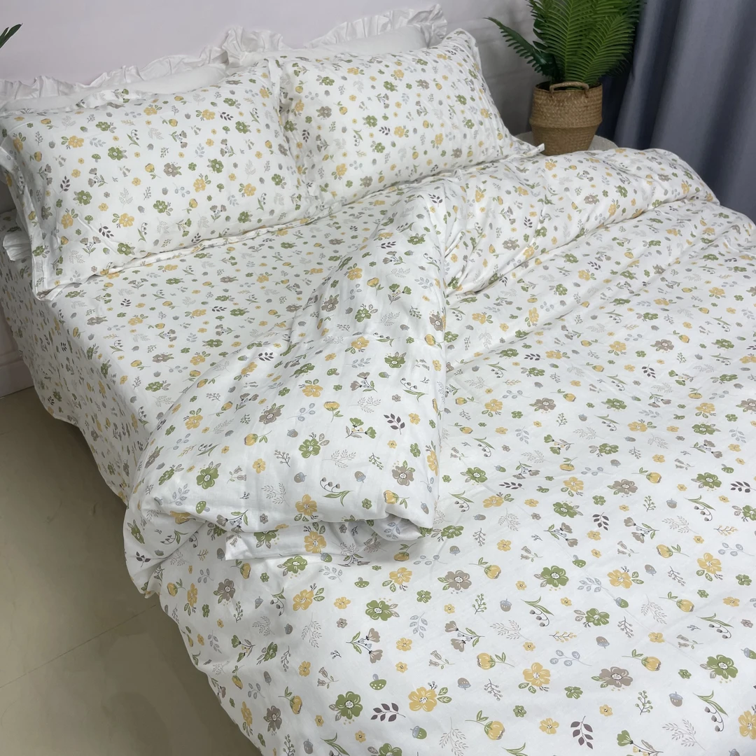 纯棉印花双层纱 可以拍单独的被罩 也可拍四件套 【小碎花～绿】