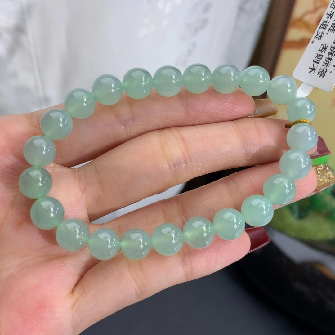 翡翠未镶嵌手串卡8冰胶晴绿手串
