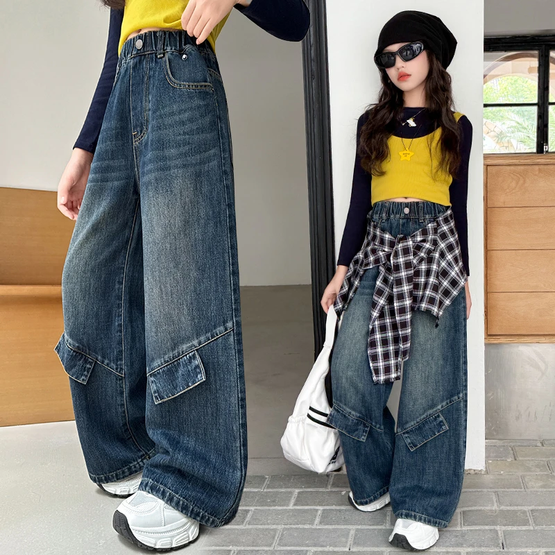 2025女童秋季潮流爵士舞牛仔裤6-12岁百搭中大童舒适宽松洋气松弛