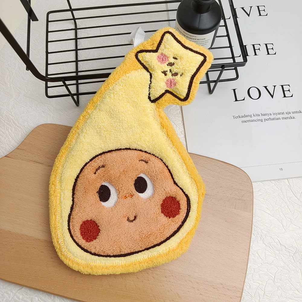 （两条装）韩版可爱星星人卡通擦手巾创意礼品周边珊瑚绒挂式毛巾