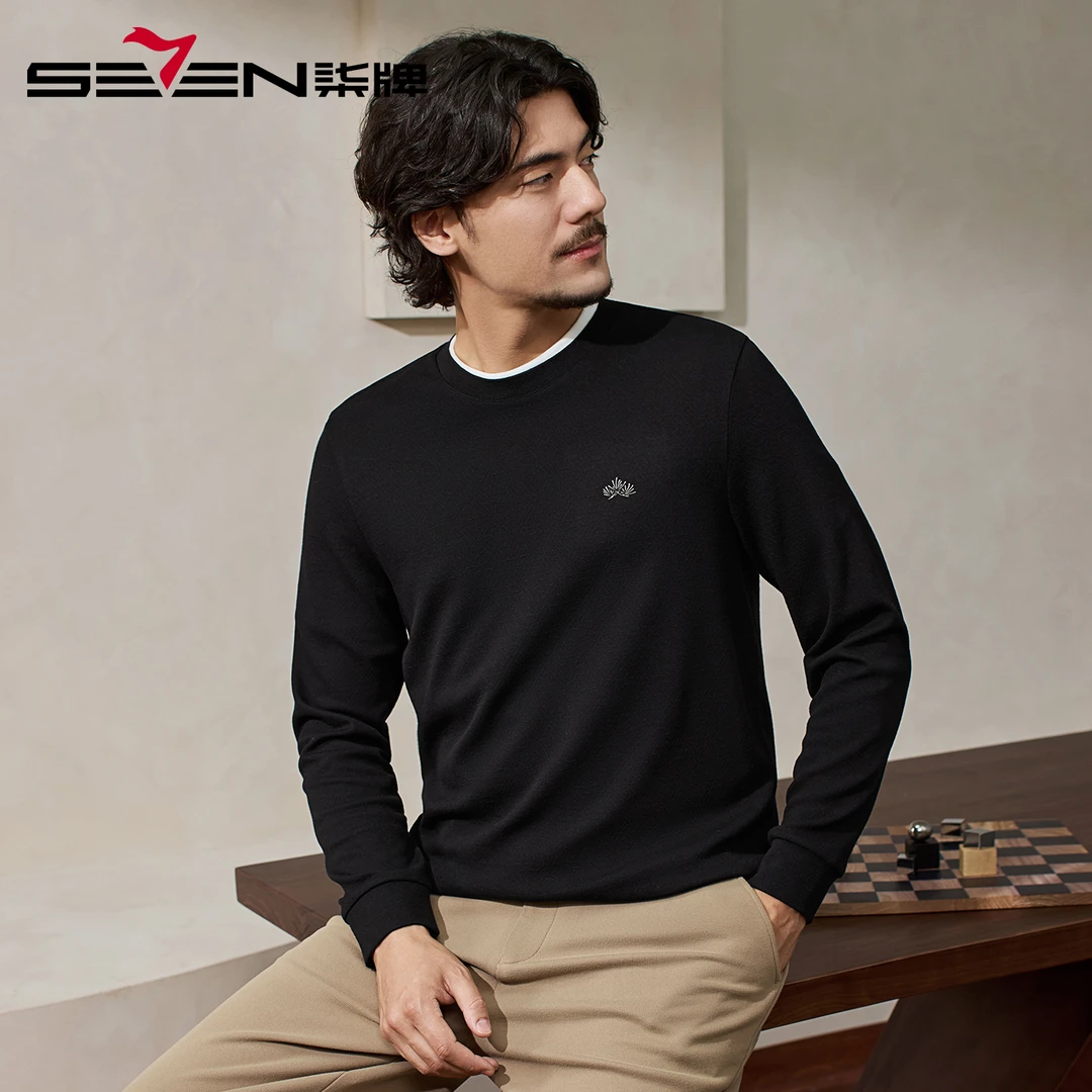 柒牌国风刺绣圆领卫衣男2025秋季新款时尚休闲百搭舒适长袖上衣潮