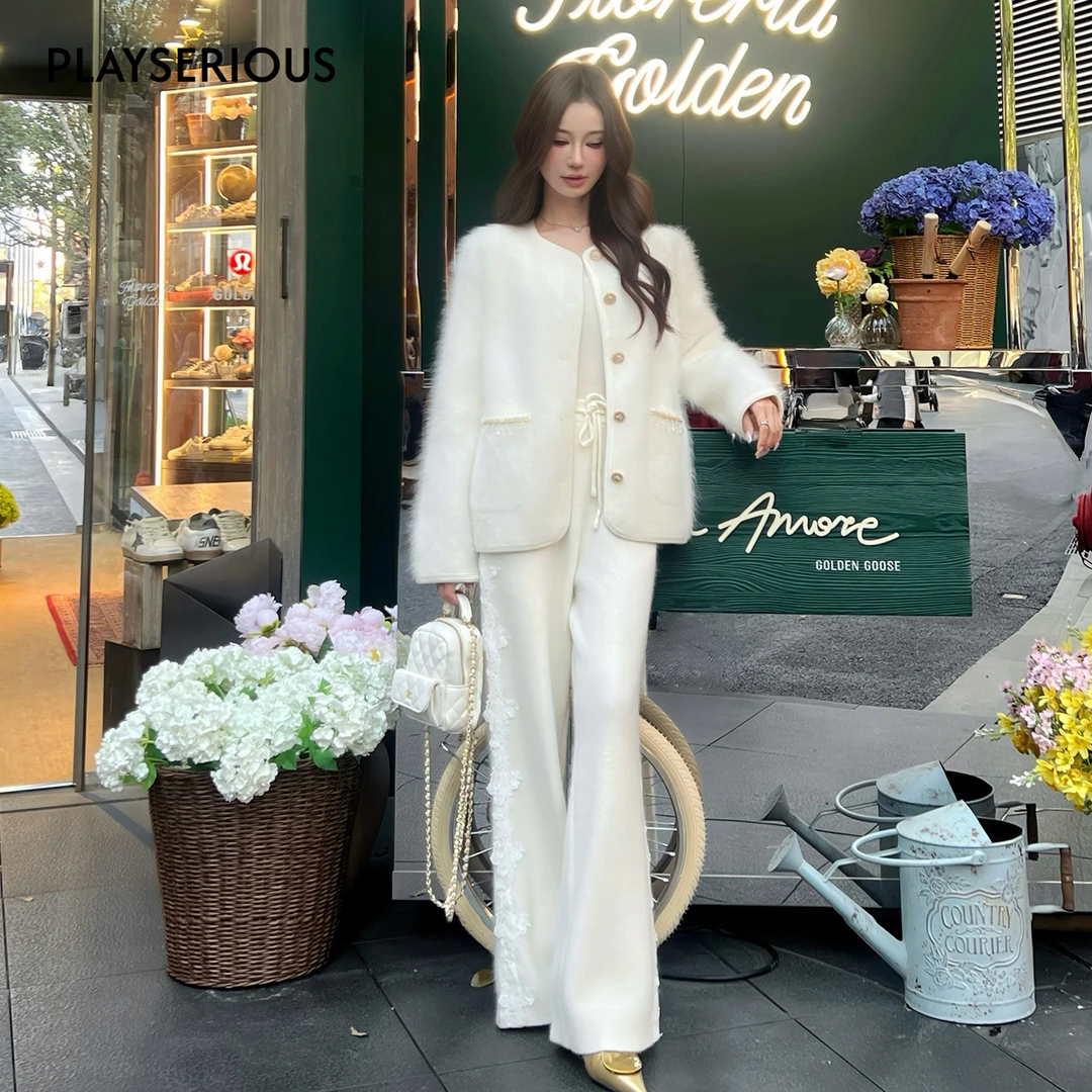 【徐如蓝同款】ROCHA ROMMA 25秋冬新款流苏织带羊绒针织裤套装