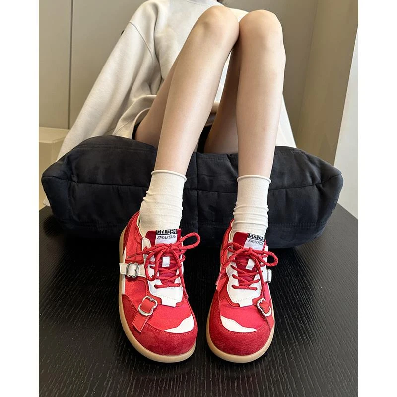 炸街妖精~真皮韩版小众甜酷软底大头丑萌鞋芭蕾德训鞋女休闲板鞋