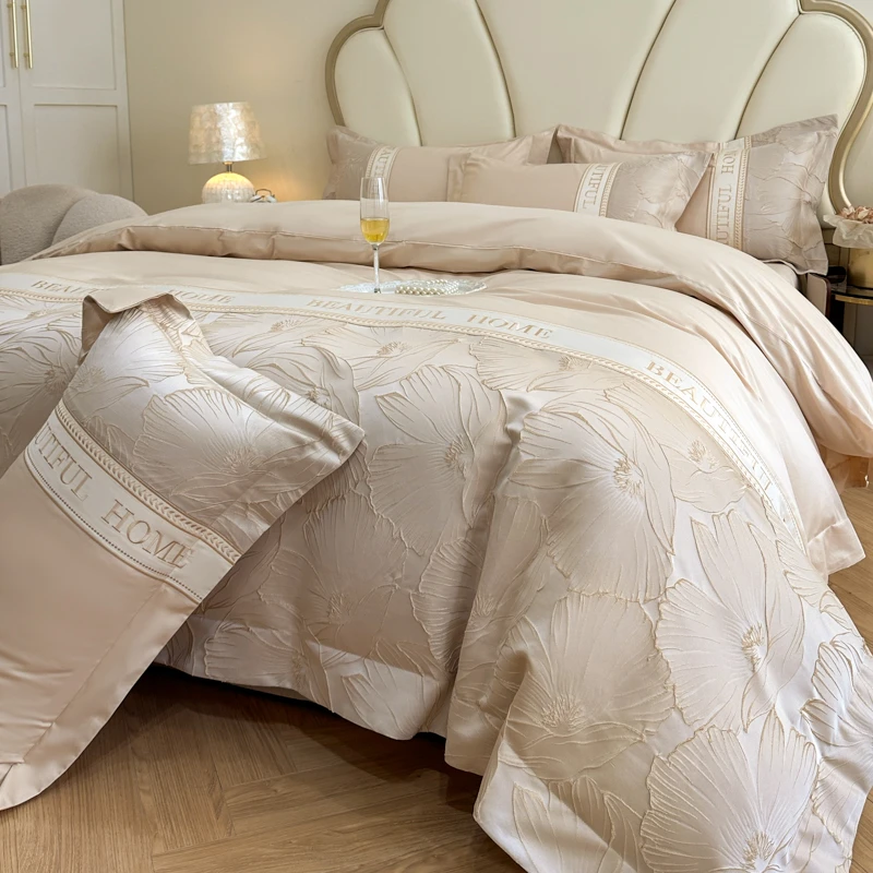 高端长绒棉四件套纯棉浮雕刺绣被套全棉床单床笠款四季床上用品4