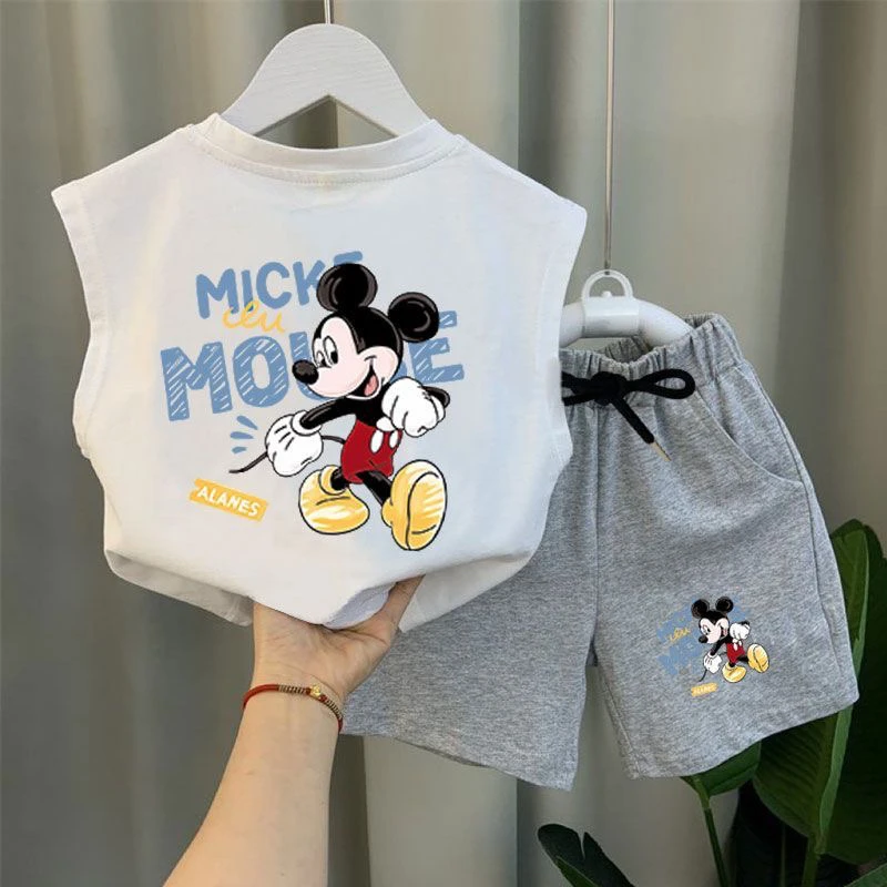 儿童装男童套装洋气夏季无袖运动薄款男孩米奇衣服男宝宝背心套装