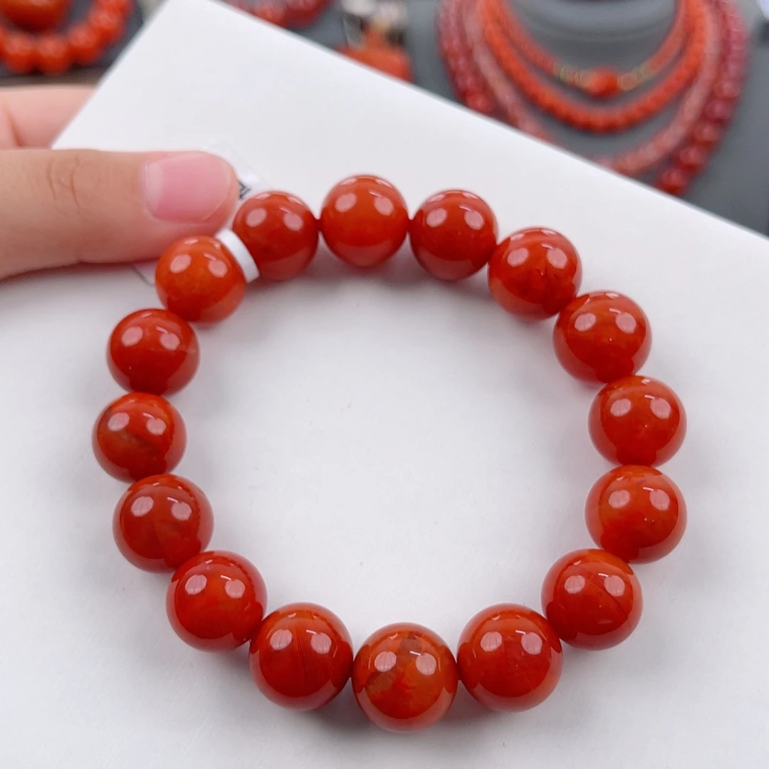 未镶嵌瓦西柿子红圆珠单圈13mm南红玛瑙